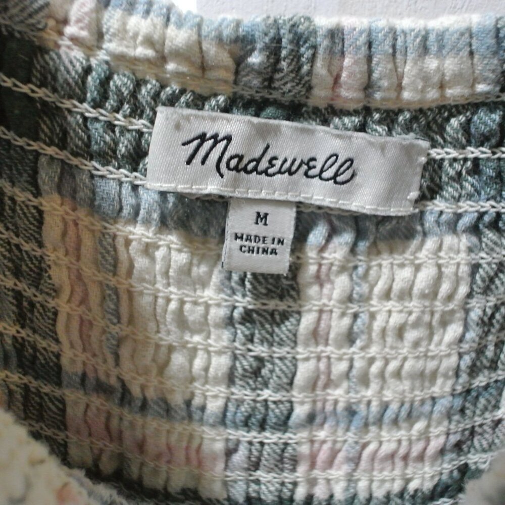 Madewell Lucie Elbow-Sleeve Smocked Mini Dress in Lebaum Plaid - Picture 6 of 8